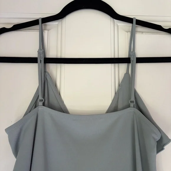 H&M Light Blue-Grey Flounce-Detail Slip Dress - Picture 3 of 11